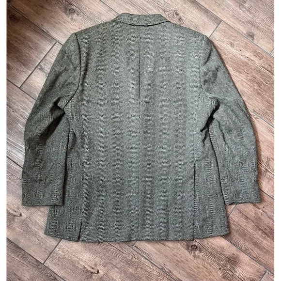 Charles Tyrwhitt Green‎ Herringbone Wool/Cashmere Blend Suit Jacket Size 44L - Picture 2 of 8